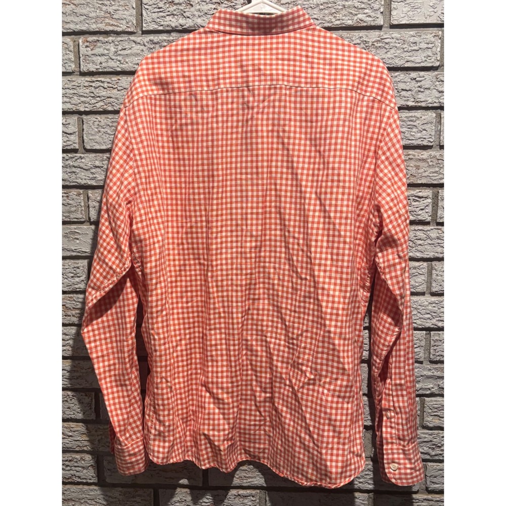 Ermenegildo Zegna Mens Orange Gingham Cotton Linen Button Down Shirt XL - Picture 2 of 9